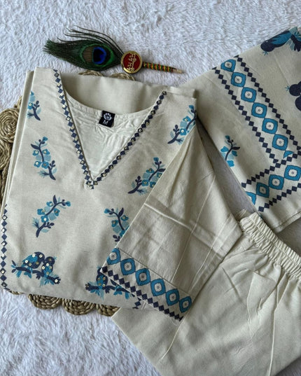 Pure Khadi Cotton Kurti Set | Digital Print & Sequence Work | With Dupatta