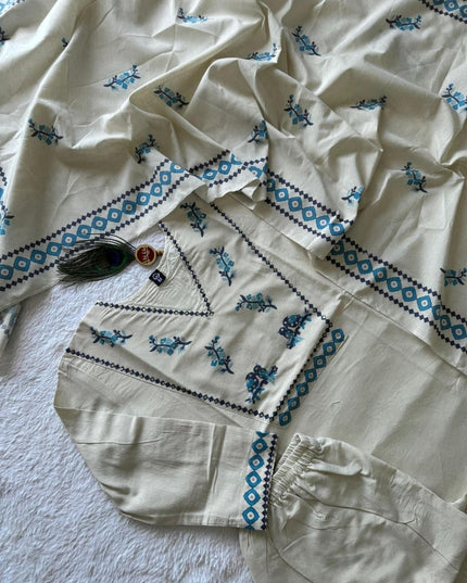 Pure Khadi Cotton Kurti Set | Digital Print & Sequence Work | With Dupatta