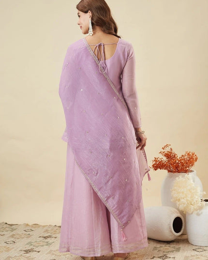 Elegant Designer Party Wear Sharara Set in Crunchy Silk - Rosepetals Luxe