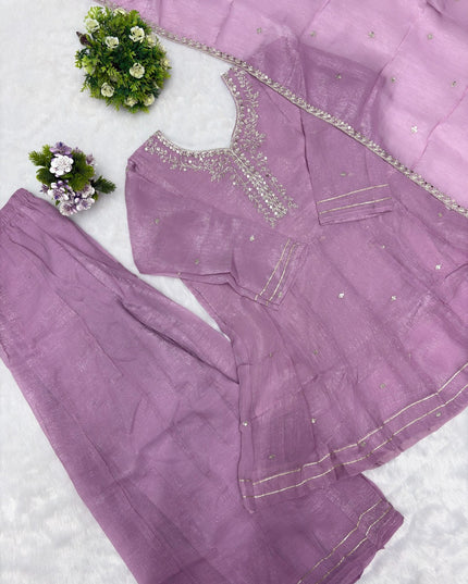 Crunchy Silk Sharara Set | Embroidery, Sequence & Gota Patti Work | Party Wear