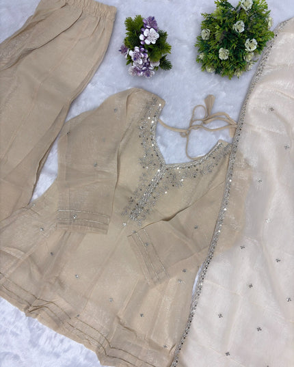 Crunchy Silk Sharara Set | Embroidery, Sequence & Gota Patti Work | Party Wear