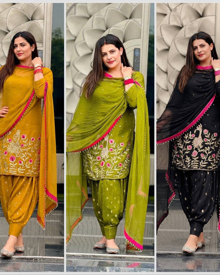 Heavy Faux Georgette Embroidery Sequin Punjabi Suit | Fully Stitched with Dupatta - Rosepetals Luxe