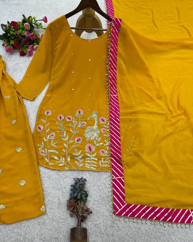 Heavy Faux Georgette Embroidery Sequin Punjabi Suit | Fully Stitched with Dupatta - Rosepetals Luxe