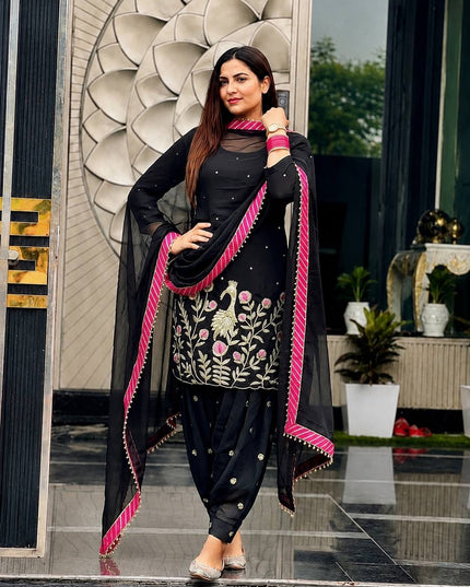 Heavy Faux Georgette Embroidery Sequin Punjabi Suit | Fully Stitched with Dupatta - Rosepetals Luxe