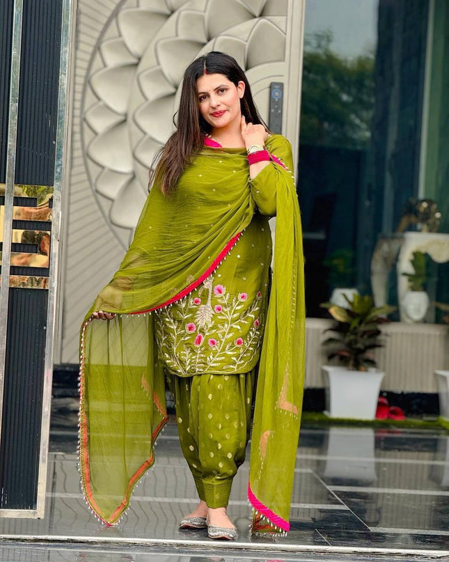 Heavy Faux Georgette Embroidery Sequin Punjabi Suit | Fully Stitched with Dupatta - Rosepetals Luxe