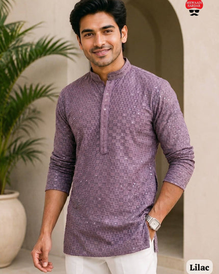 Men's Stylish Chikankari Short Kurta | Premium Rayon Fabric With Side Pockets - Rosepetals Luxe