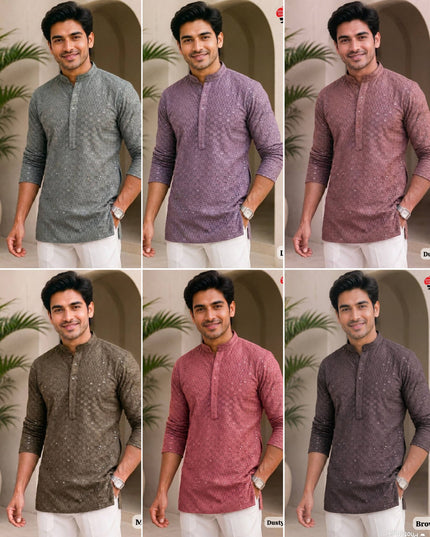 Men's Stylish Chikankari Short Kurta |  Premium Rayon Fabric With Side Pockets