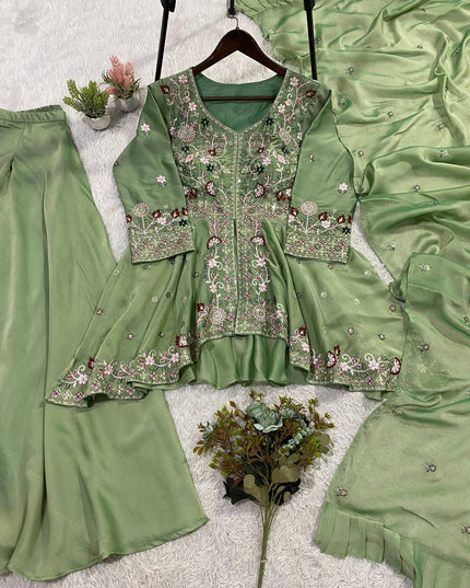 3-Piece Rangoli Silk Sharara Suit Set | Perfect For Festive Ethnic Wear - Rosepetals Luxe