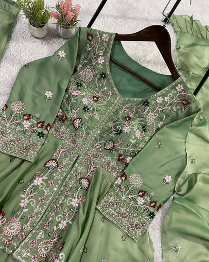 3-Piece Rangoli Silk Sharara Suit Set | Perfect For Festive Ethnic Wear - Rosepetals Luxe