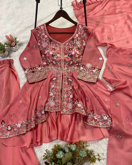3-Piece Rangoli Silk Sharara Suit Set | Perfect For Festive Ethnic Wear - Rosepetals Luxe