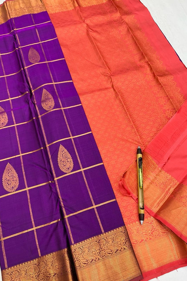Kanchipuram Handloom Pure Silk Vaira Oosi Saree | Silk Mark Certified