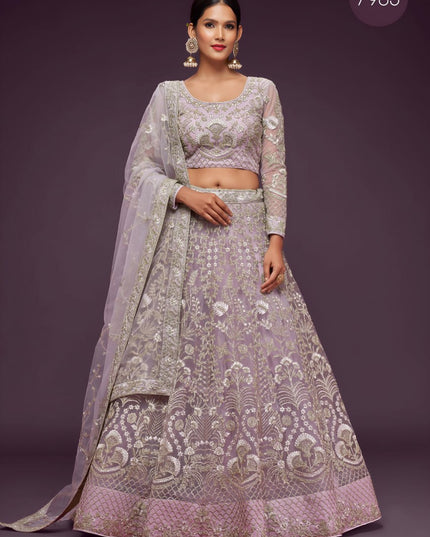 Heavy Embroidered Soft Net Bridal Lehenga | Zari Badla Thread & Glitter Dori Work | A-Line Flared - Rosepetals Luxe