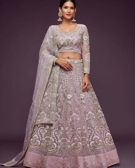 Bridal Soft Net Dupatta with Zari Glitter Dori Work - Soft Lilac - Rosepetals Luxe