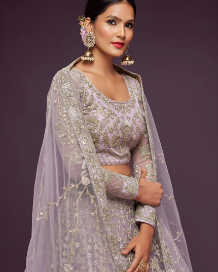 Heavy Embroidered Soft Net Bridal Lehenga | Zari Badla Thread & Glitter Dori Work | A-Line Flared - Rosepetals Luxe