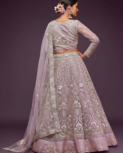 Heavy Embroidered Soft Net Bridal Lehenga | Zari Badla Thread & Glitter Dori Work | A-Line Flared - Rosepetals Luxe