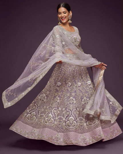Heavy Embroidered Soft Net Bridal Lehenga | Zari Badla Thread & Glitter Dori Work | A-Line Flared - Rosepetals Luxe