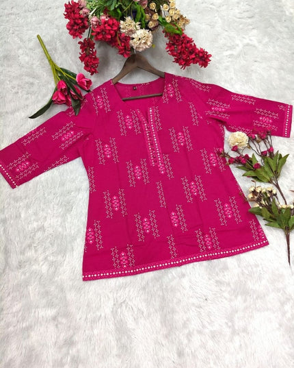 Women's Premium 60x60 Cotton Jaipuri Print Short Kurti | Soft Casual Ethnic Top for Daily Wear Office Wear & Summer