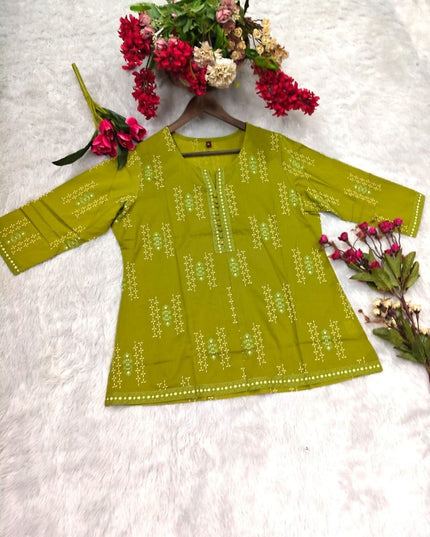 Women's Premium 60x60 Cotton Jaipuri Print Short Kurti | Soft Casual Ethnic Top for Daily Wear Office Wear & Summer