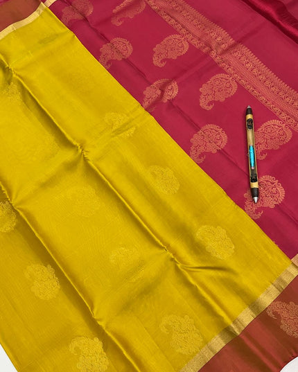 Kanchipuram Pure Silk Saree – Mustard Yellow Green | Heritage Weave | Rosepetals Luxe