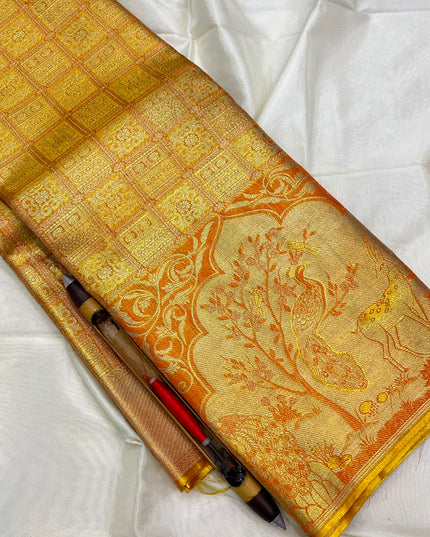 Kanchipuram Handloom Silk Saree – Gold Yellow | Silk Mark Certified | Rosepetals Luxe