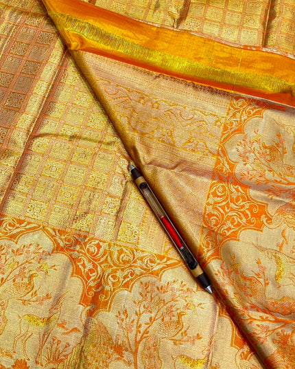 Kanchipuram Handloom Silk Saree | Rich Zari Border | Temple Motifs | Rosepetals Luxe