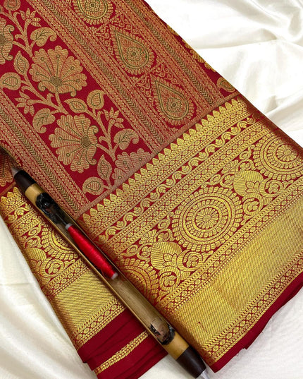 Pure Kanchipuram 2 Gram Gold Silk Bridal Saree | Handloom | Silk Mark Certified - Rosepetals Luxe 
