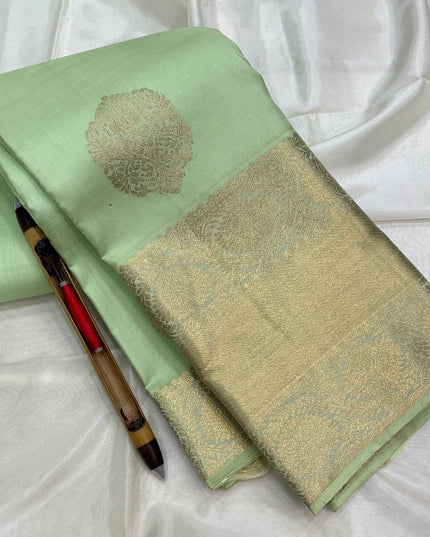 Kanchipuram Pure Silk Saree | Fancy Butta Weave | Silk Mark Certified - Rosepetals Luxe 
