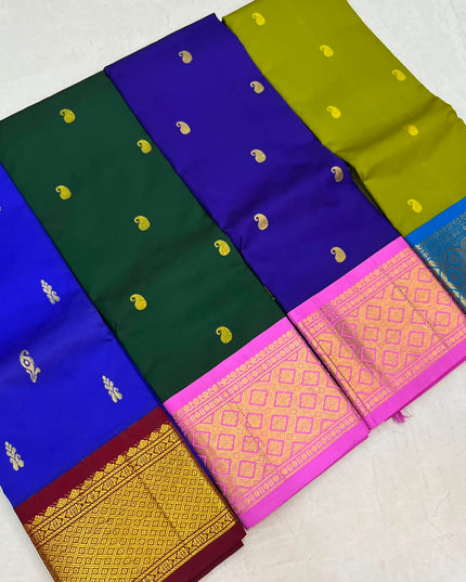 Pure Kanchipuram Silk Korvai Saree | One Side Border Design | Without Blouse - Rosepetals Luxe 