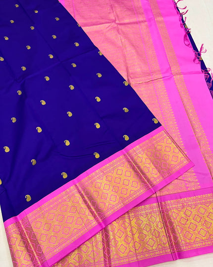 Pure Kanchipuram Silk Korvai Saree | One Side Border Design | Without Blouse - Rosepetals Luxe 