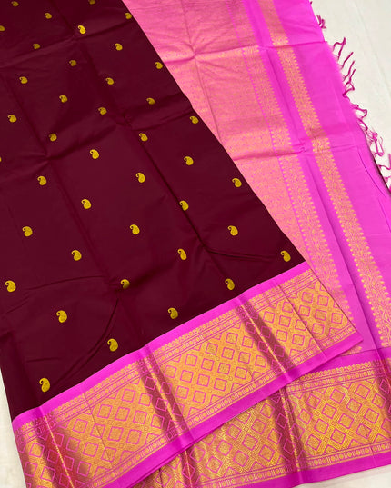 Pure Kanchipuram Silk Korvai Saree | One Side Border Design | Without Blouse - Rosepetals Luxe 