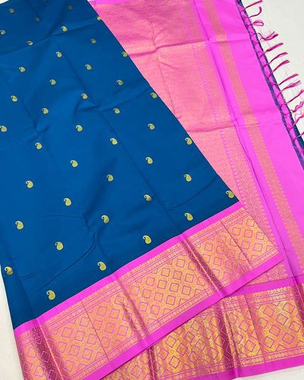 Pure Kanchipuram Silk Korvai Saree | One Side Border Design | Without Blouse - Rosepetals Luxe 