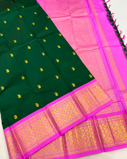 Pure Kanchipuram Silk Korvai Saree | One Side Border Design | Without Blouse - Rosepetals Luxe 