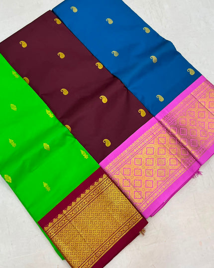 Pure Kanchipuram Silk Korvai Saree | One Side Border Design | Without Blouse - Rosepetals Luxe 