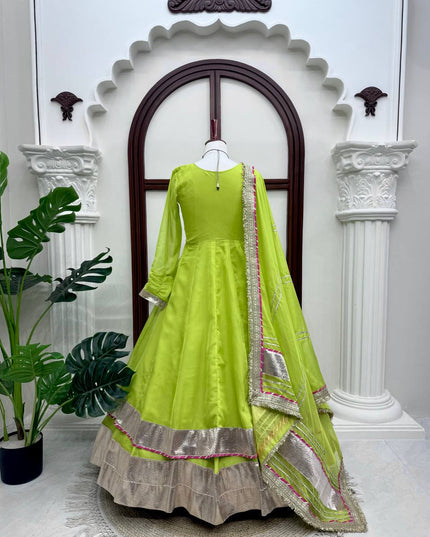Anarkali Lehenga Set | Tabby Organza Silk with Mirror Hand Work