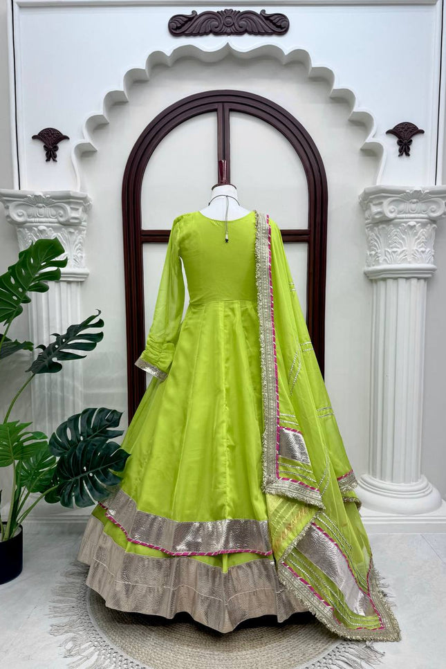 Anarkali Lehenga Set | Tabby Organza Silk with Mirror Hand Work