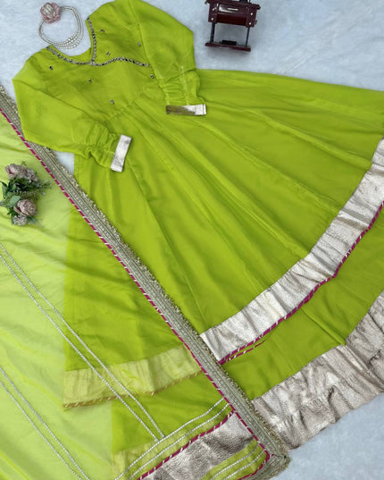Anarkali Lehenga Set | Tabby Organza Silk with Mirror Hand Work