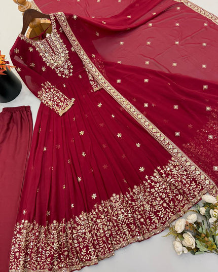 Designer Embroidered Georgette Gown Pant Dupatta Set for Women Ready to Wear Party Wear Ethnic Suit