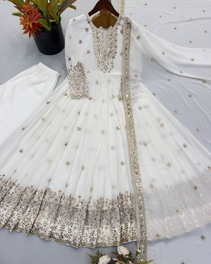 Designer Embroidered Georgette Gown Pant Dupatta Set for Women Ready to Wear Party Wear Ethnic Suit