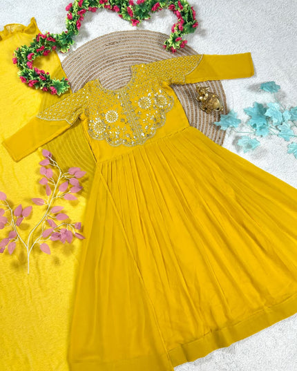 Women's Soft Georgette Sequins Embroidered Gown with Matching Voni Designer Ethnic Party Wear Ready to Wear Anarkali Dress