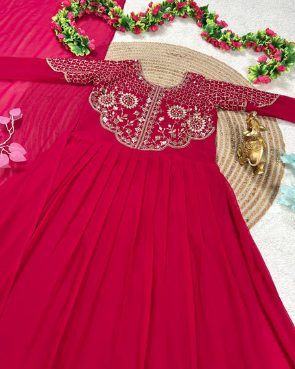 Women's Soft Georgette Sequins Embroidered Gown with Matching Voni Designer Ethnic Party Wear Ready to Wear Anarkali Dress