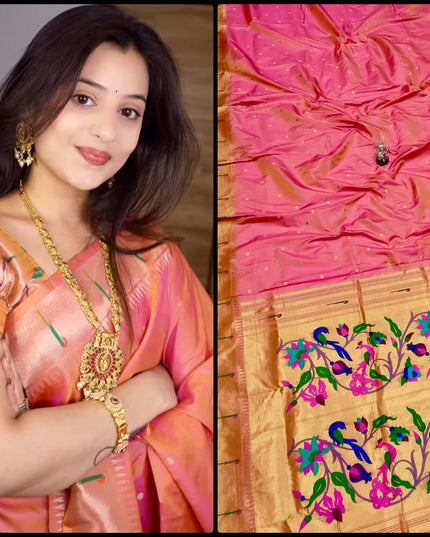 Premium Soft Silk Gauri Muniyaa Paithani | Allover Butti with Meena Zari Blouse - Rosepetals Luxe 