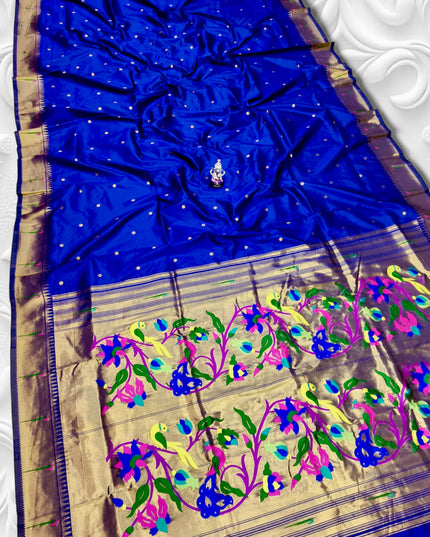 Premium Soft Silk Gauri Muniyaa Paithani | Allover Butti with Meena Zari Blouse - Rosepetals Luxe 
