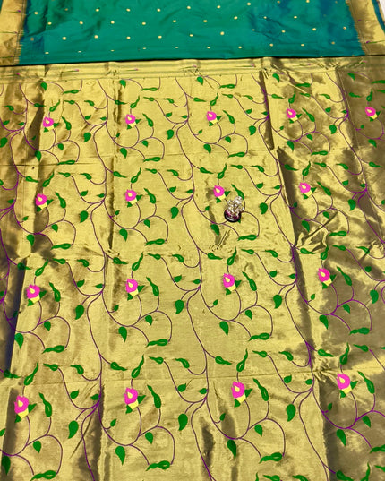 Premium Soft Silk Gauri Muniyaa Paithani | Allover Butti with Meena Zari Blouse - Rosepetals Luxe 