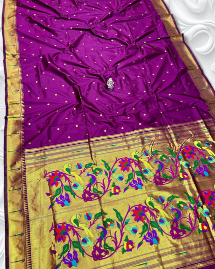Premium Soft Silk Gauri Muniyaa Paithani | Allover Butti with Meena Zari Blouse - Rosepetals Luxe 