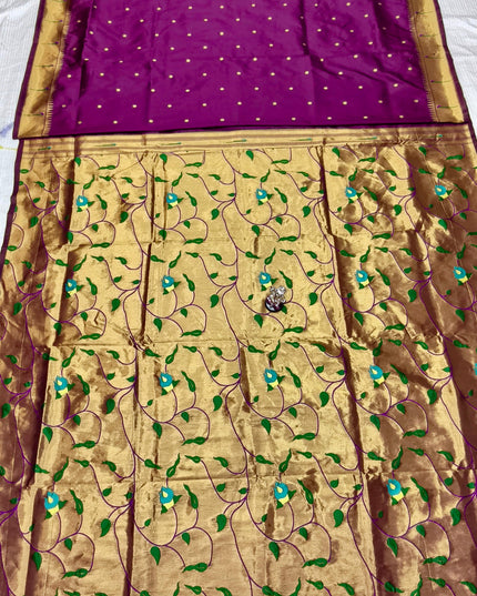 Premium Soft Silk Gauri Muniyaa Paithani | Allover Butti with Meena Zari Blouse - Rosepetals Luxe 