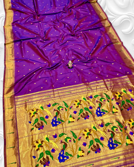 Premium Soft Silk Gauri Muniyaa Paithani | Allover Butti with Meena Zari Blouse - Rosepetals Luxe 