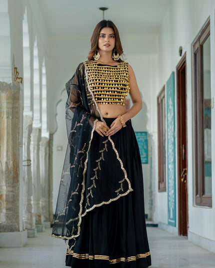 Navratri Pure Rayon Lehenga Choli Set with Net Embroidered Dupatta 6 Meter Flare Garba Dandiya Festive Wear for Women