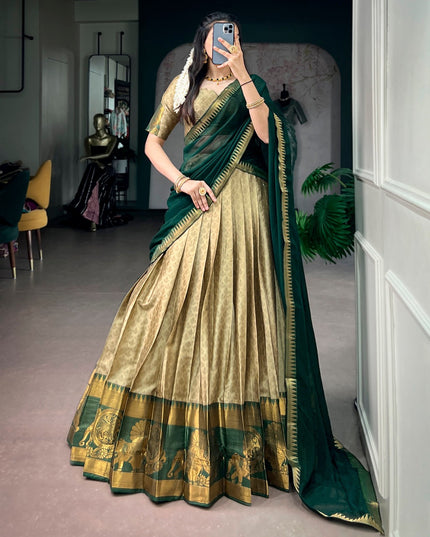 Poly Cotton Zari Weaving Lehenga Choli Set with Georgette Dupatta Traditional Ethnic Wedding Party Festive Wear for Women
