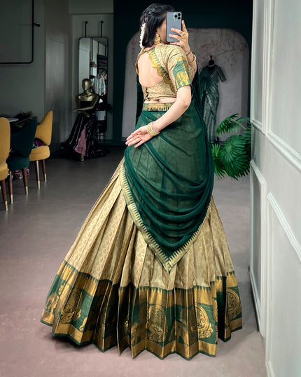 Poly Cotton Zari Weaving Lehenga Choli Set with Georgette Dupatta Traditional Ethnic Wedding Party Festive Wear for Women