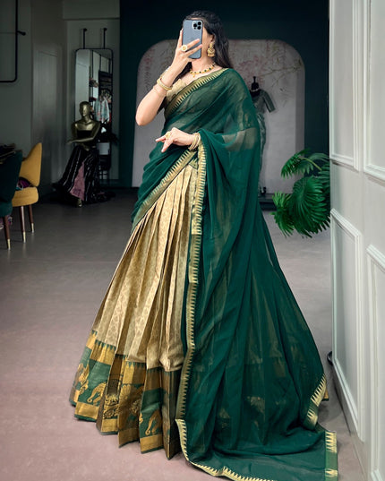 Poly Cotton Zari Weaving Lehenga Choli Set with Georgette Dupatta Traditional Ethnic Wedding Party Festive Wear for Women